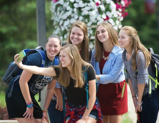 Students taking campus selfie