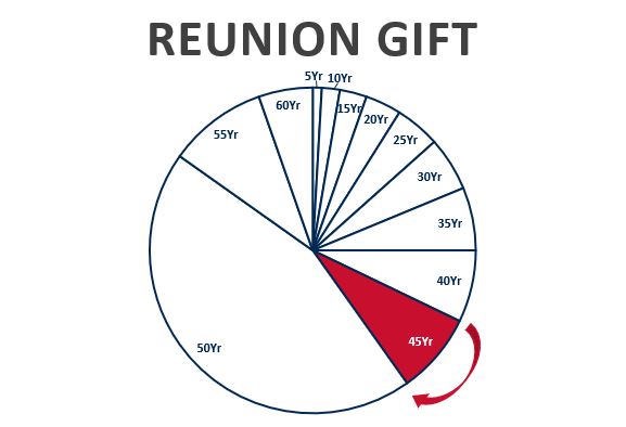 Reunion Gift is what is raised in the 5 year period leading up to the next reunion.